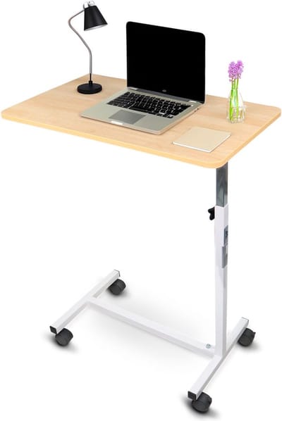 Mobiclinic Meseta - Bedtafel met wielen - Laptoptafel - Bijzettafel - Voor bank - Lichtgewicht en in hoogte verstelbaar - Houten Kleur - Stevig en multi functioneel