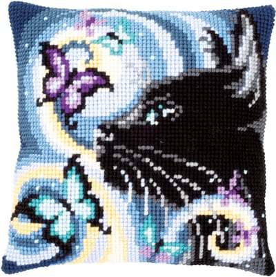 Vervaco - Kruissteekkussen kit - Poes met vlinders - PN-0149061 - Borduren - Borduurpakket - Borduurpakket volwassenen - Borduurpakket kind