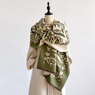 Luxe Dames Winter Kasjmier Sjaal - Bloemenprint met Kwastjes Pashmina Sjaal Wrap, Bandana & Poncho brown