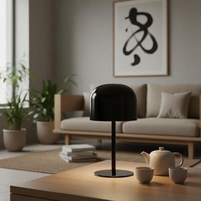 LUSENZ Ariello S - Paddenstoel lamp oplaadbaar Zwart 25 cm - Draadloze tafellamp - Dressoir lamp - Scandinavisch design - Dimbaar - USB-C -