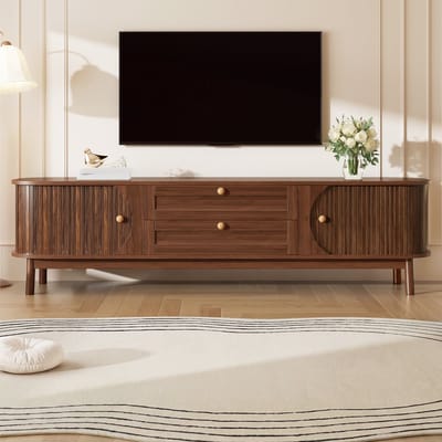 DESMIU Tv Meubel Met Deuren En Lades Voor Woonkamer Natuurlijke Houtlook In Notenkleur Van MDF Met Afmetingen 170 X 39,5 X 46 Cm