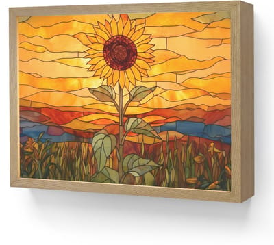 Wandlamp 40x30 cm - Oplaadbaar - Zonnebloem - Mozaïek - Zonsondergang - Geel - Wandlampen binnen woonkamer - Slaapkamer lamp - Decoratieve nachtlamp - Vloerlamp draadloos