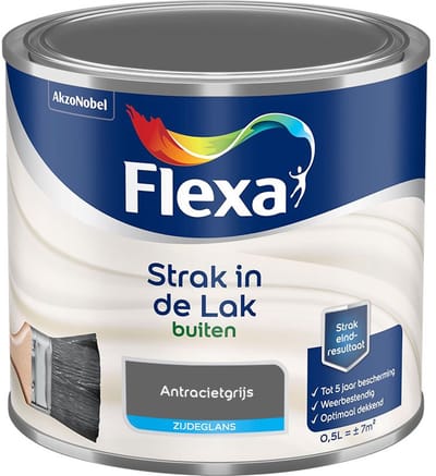 Flexa - Strak In De Lak Buitenlak Zijdeglans - Antracietgrijs - Mengverf - 500 Ml