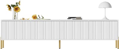 TV-Meubel 190 cm - Lowboard Met Geribbelde Deuren En Gouden Poten - Strak Ontwerp - Onbekend - Wit