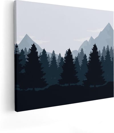 Artaza Canvas Schilderij Bos - 100x80 cm - Groot - Wanddecoratie Bergen - Muurdecoratie Silhouet - Schilderijen Op Canvas Natuur