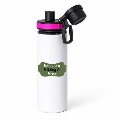 Hacebo® - happiness is being a niece waterfles met draaidop roze - Nicht - de liefste nicht - verjaardag - cadeautje voor nicht - nicht artikelen - kado - geschenk - water fles - 850ML