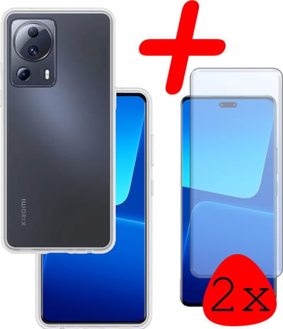 Hoesje Met 2x Screenprotector - Geschikt voor Xiaomi 13 Lite - Sterk & Shockproof - Back Cover - Siliconen Case - Telefoon Hoes - Transparant
