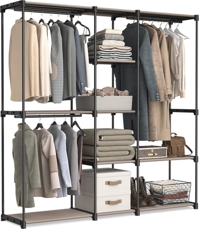 SONGMICS - Kledingkast - Met Kledingstangen en Stoffen Planken - Stevig Metalen Frame