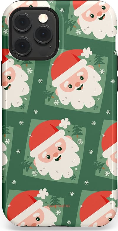 Casetastic hoesje geschikt voor Apple iPhone 12 / Apple iPhone 12 Pro - MagSafe - Dubbellaagse bescherming - Kerstmannen in het bos - Fashion Case - Donkergroen Wit Terracotta Crème