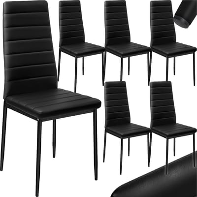 tectake® Set van eetkamerstoelen - Kunstleren stoelen met hoge rugleuning - Minimalistische, elegante stoel - Gering gewicht en eenvoudige montage - Afmetingen (LxBxH) 45 x 48 x 98,5 cm - Belastbaar tot 150 kg - Set van 6 - Zwart