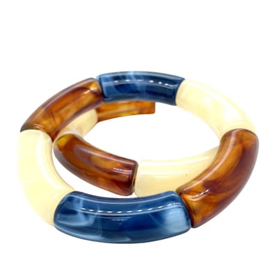 Pat's Jewels Armbanden - Armband Elastiek - Tube Kralen - Resin - Groen - Bruin - Beige - Set 2 stuks