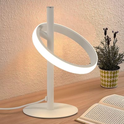 NETTLIFE Tafellamp LED - Wit - Touch Dimbaar - Roterende Ringen - 3000K Warm Wit Licht - 6W Bedlamp - voor Slaapkamer | Bed | Woonkamer | Kinderkamer | Bar | Restaurant