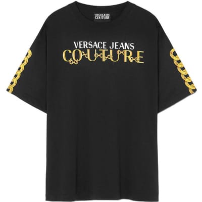 Versace Letter Logo Print Ronde Hals Korte Mouw T-shirt Heren tops Zwart E75GAHF01-ECJ00F-EG89 M black