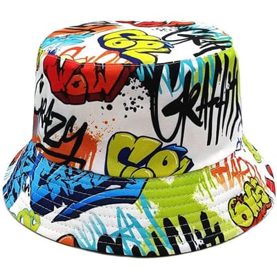 Lente En Zomer Polyester Cartoon Print Bucket Hat Vissershoed Outdoor Reizen Zonneklep Voor Mannen En Vrouwen 43 56-58cm wear black