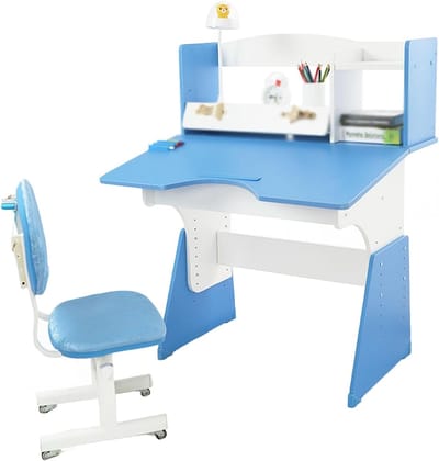 Kinderbureau Stoelset - Studeertafel Leertafel - Lezen Tekenen Leren - In Hoogte Verstelbaar - Met Opbergrek - Blauw