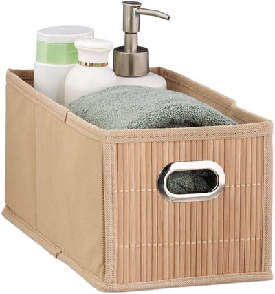 mand badkamer - opvouwbaar - bamboe - stof - voor speelgoed - 14 x 15 x 31 cm - natuur