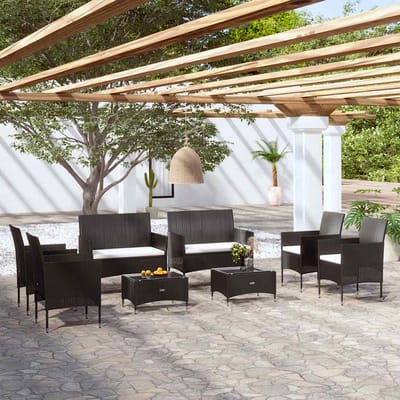 vidaXL - 8-delige - Loungeset - met - kussens - poly - rattan - zwart