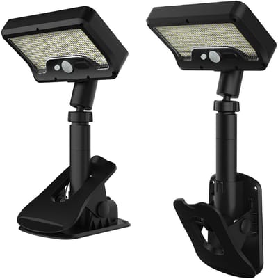 LED Lamp Op Zonne-Energie - Solar Verlichting - Zonnepaneel Tuinverlichting - 360° Rotatie van De Lampkop - Draadloos - Clipontwerp - 2 Stuks