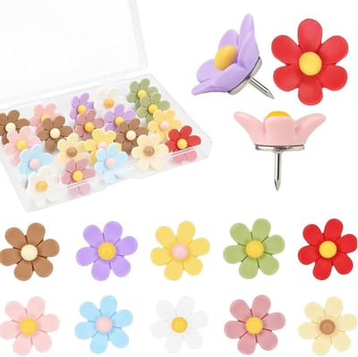 Punaises bloemvorm - Decoratieve pinnen - Borden versieren - Stevige harskoppen - 20 stuks - Pasteltinten
