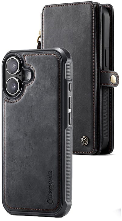 CaseMania Bookcase hoesje geschikt voor iPhone 17 - Effen Zwart - Kunstleer - XXL Bergruimte - Portemonnee met 10 Vakjes voor Pasjes