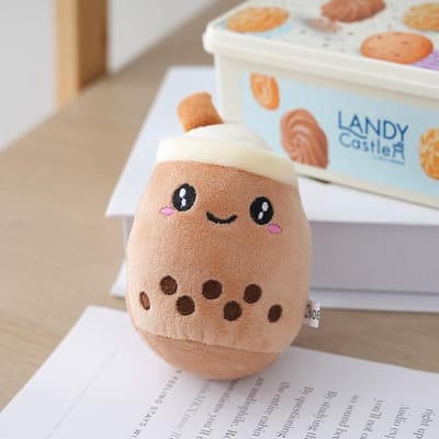 Porte-clés Peluche Bubble Tea Pendentif Sac à Dos Kawaii Perle de Vie Réelle Fruit Boisson au Lait Peluche Douce Peluches Peluche Jouet Décor Cadeau