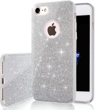 Geschikt voor Luxe Glitter Back cover voor Apple iPhone 7 - iPhone 8 - Zilver - Bling Bling cover - TPU case