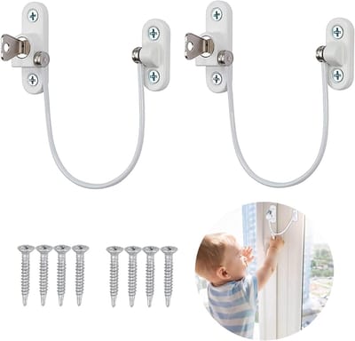Kinderslot - Raambegrenzer - voor de veiligheid van kinderen en baby's - Kinderslot Kastjes - met sleutel en schroeven - 2 stuks - Wit