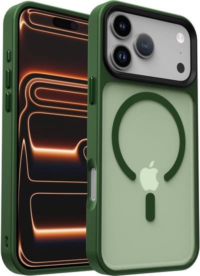 Hoesje Geschikt voor iPhone 17 Pro - Compatibel met MagSafe / Qi2 - Matte Beschermhoes - Back Cover met Magneet - Donker Groen