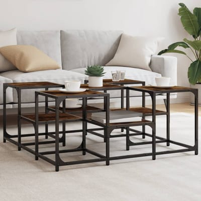 vidaXL - Salontafel - 91x91x40 - cm - bewerkt - hout - gerookt - eikenkleurig