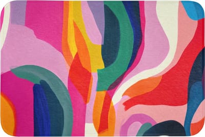 Badmat 90x60 cm - Antislip - Vormen - Golvend - Abstract - Felroze - Badmatten voor badkamer - Badkamermat - Douchemat - Badkamer mat