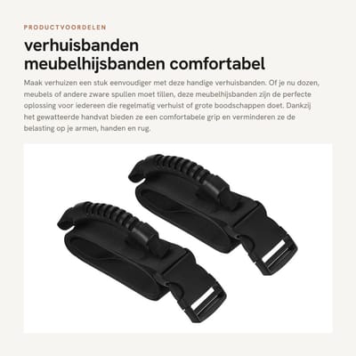 Dailygoods- Verhuisbanden met Handvat - Meubelhijsbanden - Hefbanden - 2 Stuks - Maximaal Draagvermogen 17 kg - Comfortabele Grip - Draagriemen