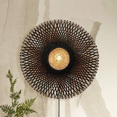 GOOD&MOJO Wandlamp Kalimantan - Bamboe/Zwart - Ø60cm - Binnen Modern