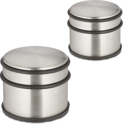 deurstopper rvs - set van 2 - antislip - 7,5 x 9 cm - zilver-zwart