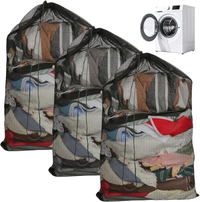 Grote Waszak voor Wasmachine - Zwart - 60 x 90 cm - Fijnmazige Waszak met Trekkoord - Voor Kleding, Beddengoed en Opberging