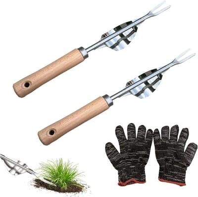 Handmatige onkruidverwijderaar van roestvrij staal - Set van 2 - Voor het uitgraven en losmaken van de grond - Tuiniers cadeau - Efficiënt onkruid verwijderen.