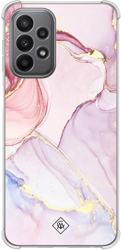 Casimoda® hoesje - Geschikt voor Samsung Galaxy A23 - Marmer roze paars - Shockproof case - Extra sterk - Siliconen/TPU - Paars, Transparant
