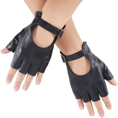 Halfvinger leren handschoenen voor cosplay, motor rijden en retro kostuums - Unisex punk en steampunk stijl