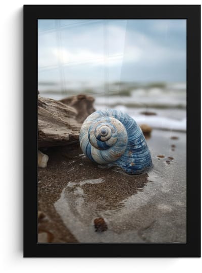Poster in lijst - Fotolijst 20x30 cm - Posters - Schelp - Strand - Blauw - Zee - Posterlijst zwart - Decoratie - Wanddecoratie woonkamer - Muurdecoratie slaapkamer