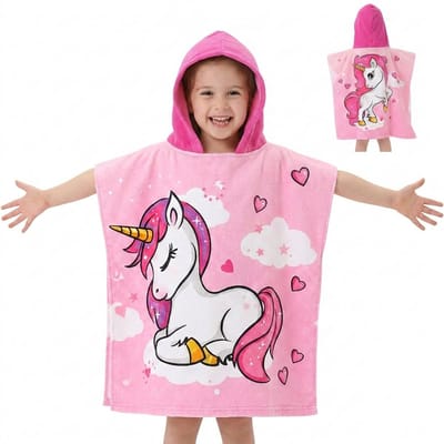 Poncho Handdoek - Badponcho - Eenhoorn - Unicorn - Zomer Badcape - Omslagdoek - Handdoek Met Capuchon - Strandhanddoek - Polyester - Jongen - Kinderen - Kinder - Peuter - Kleuter - Vanaf 3 jaar