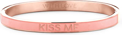 Key Moments 8KM-BC0019 Stalen Bangle met Tekst - Kiss Me - One-size - Rosékleur / Roze