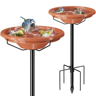 Dailygoods - iBorn Vogelbad voor buiten, 91,4 cm metalen vrijstaande vogelbaden, 12 ″ BPA-vrije kom, vogelbad met 3 verstelbare hoogtestangen, afneembaar vogelbad voor buiten, 5-polige basis, pak van 1 (niet