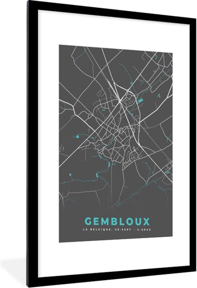 Fotolijst incl. Poster - Stadskaart – Grijs - Kaart – Genk – België – Plattegrond - 60x90 cm - Posterlijst
