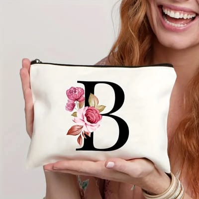 Gepersonaliseerde make-up tasjes van A tot Z - Verjaardagscadeaus - Unieke cadeaus voor bruiden en bruidsmeisjes, met bloemenmotieven, geschikt als bedankjes en voor het organiseren van cosmetica,letter B