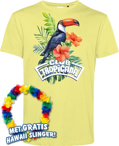 T-shirt Toekan Tropical | Toppers in Concert 2024 | Club Tropicana | Hawaii Shirt | Ibiza Kleding | Lichtgeel | maat XS