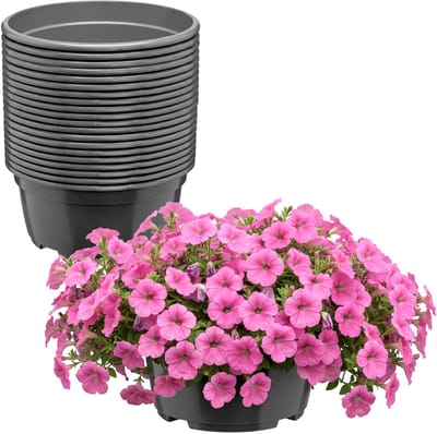 Garronda Set van 20 ronde kunststof plantenbakken met drainage (Anthraciet, Ø21 x 10,5 cm – 3 L) GD-KW-B-Anthracite