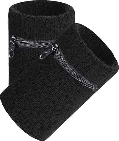 Arowell Premium Polszweetbandjes met Portemonnee en Rits – Zwart – 12 x 8 cm – Set van 2
