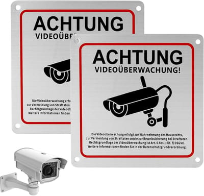 Bewakingsborden Aluminium - Waarschuwingsborden Camera - Eigendommen Beveiligen - Set van Twee - 15 x 15 cm - Zilver