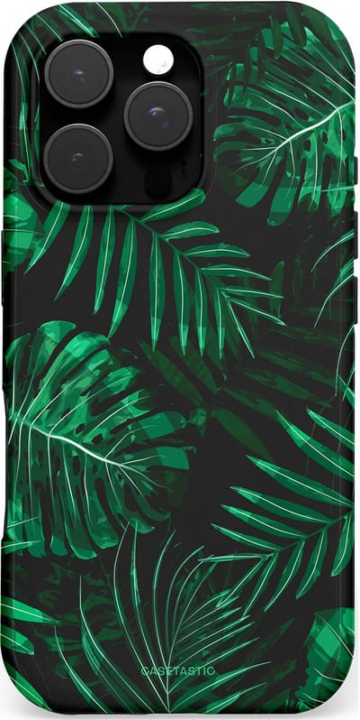 Casetastic hoesje geschikt voor Apple iPhone 16 Pro - MagSafe - Dubbellaagse bescherming - Jungle blad - Fashion Case - Donkergroen Zwart