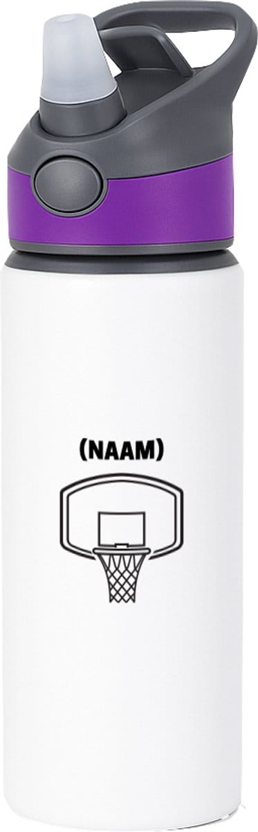 Hacebo® - Basketbal met eigen naam waterfles met rietje paars - Basketbal - Basketballer - Sport - water fles - 650ML