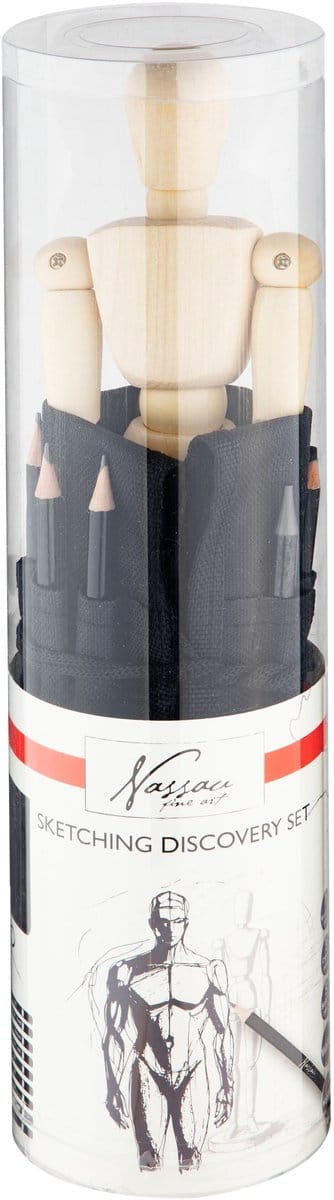 Nassau Fine Art Tekenset en Schets Set voor Volwassenen 11pcs - Inclusief Houten Ledenpop 33cm - Woodles HB Potlood - Houtskool potloden - Grafietpotloden - Schetspotloden - Opbergetui
